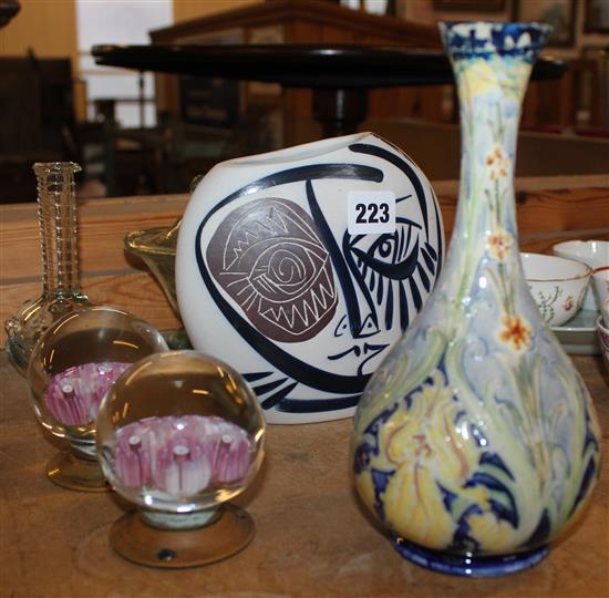 Small qty of glassware, Moorcroft vase & another